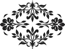 Floral Fusion Black Vector Emblem Design Artistic Flora Hand Drawn Black Vector Icon