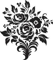 armonioso ramo de flores fusión negro emblema diseño elegante pétalo racimo decorativo negro logo vector