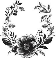 Ethereal Floral Boundary Decorative Black Frame Timeless Petal Enclose Black Floral Icon vector