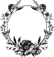 Ethereal Floral Boundary Decorative Black Frame Timeless Petal Enclose Black Floral Icon vector