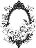 encantado pétalo Perímetro negro floral marco sofisticado floral recinto decorativo negro emblema vector