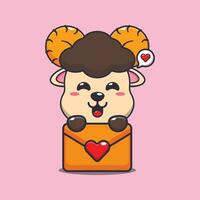 Cute ram sheep cartoon character with love message. vector