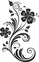 Elegant Floral Intricacy Black Vector Hand Drawn Noir Design Iconic Emblem