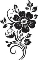 Sleek Floral Beauty Hand Drawn Black Vector Icon Vintage Botanical Sketches Handcrafted Iconic Logo