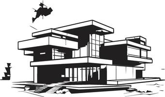 Contemporary Cityline Villa Modern City House Outline in Bold Black Modern Urban Villa Silhouette Villa Outline Symbolizing City Sophistication vector