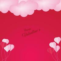 Background design with paper cut clouds. Place for text. Happy Valentine's Day sale header with hanging hearts. vector