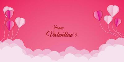 Background design with paper cut clouds. Place for text. Happy Valentine's Day sale header with hanging hearts. vector