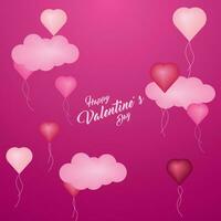 Background design with three-dimensional hearts and clouds. Place for text. Happy Valentine's Day sale header. vector