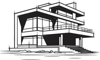 Sleek Urban Villa Sketch Modern City Villa in Black Outline Modern Cityline Abode Villa Icon in Bold Black Outline vector