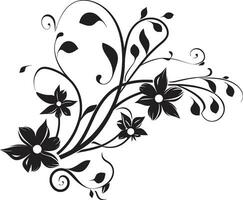 Whimsical Floral Intricacies Hand Rendered Black Vintage Noir Blooms Hand Drawn Iconic Emblem vector