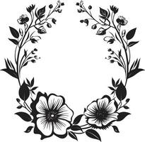 Gothic Floral Encase Black Frame Emblem Harmonious Flower Embrace Decorative Black Icon vector