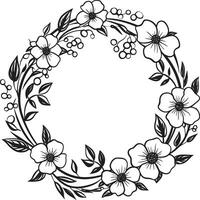 Graceful Floral Sketch Black Wreath Emblem Chic Wedding Petal Design Vector Icon Emblem