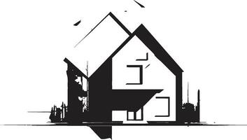 Artistic Urban Dwelling Modern House Sketch Vector Logo Iconic Minimalism Bold House Sketch in Vector Icon Design