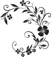 Noir Vine Detail Hand Drawn Black Iconic Emblem Artistic Floral Flow Black Vector Logo Icon