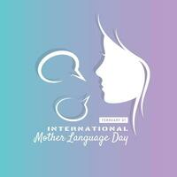 internacional madre idioma día póster con silueta de mujer cara vector