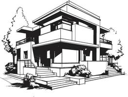 Twin Domicile Impression Duplex House Sketch in Vector Logo Dual Level Visionary Sketch Idea for Duplex House Vector Icon