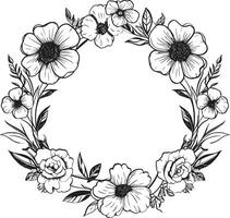Artistic Blooms Decorative Frame Logo in Black Whimsical Petals Floral Vector Icon Design