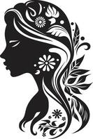 sofisticado flora encanto negro vector icono resumen florecer resplandor mujer cara emblema