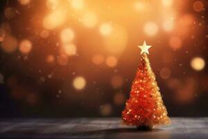 AI generated Golden Christmas lights defocused in bokeh effect. Copy space. Can be used for New year celebration photo