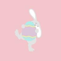 happy easter festival with animal pet bunny rabbit and egg, pastel color, flat vector illustration cartoon character