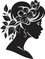 Abstract Flora Fusion Black Artistic Face Emblem Elegant Floral Muse Black Vector Woman Emblem