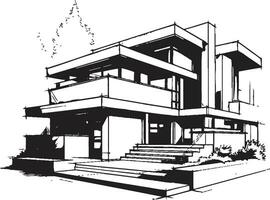 Twin Residence Sketch Duplex Design Vector Logo Impression Dual Living Concept Duplex House Sketch Idea in Vector Icon