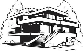 Modern Cityscape Villa Villa Outline in Urban Flair Urban Villa Impression Villa Vector Outline in Sharp Black