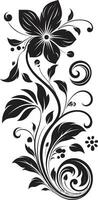 Charming Hand Rendered Vines Black Vector Design Fanciful Floral Scrollwork Iconic Logo Element