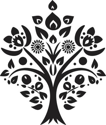 Customary Blossom Ethnic Floral Emblem Logo Ancestral Patterns Decorative Ethnic Floral Icon