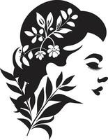 Whimsical Feminine Radiance Vector Icon Modern Flower Portrait Black Woman Emblem