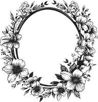 Intricate Petal Encasement Decorative Black Icon Vintage Bloom Boundary Black Floral Logo vector