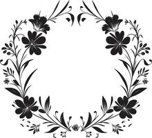 Graceful Petal Cascade Decorative Black Floral Frame Chic Garden Serenity Vector Logo with Black Frame