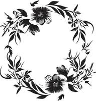 elegante floral rodear negro marco logo majestuoso marco florecer decorativo negro icono vector