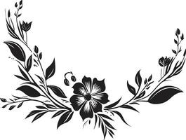 Natures Sketch Floral Vector Logo in Black Handcrafted Blossoms Artistic Black Vector Icon