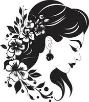 moderno flor retrato negro mujer emblema artístico florecer esencia elegante vector cara