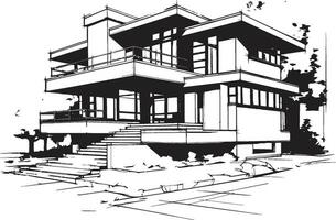 Tres historia serenidad icono de arquitectónico encanto en vector Arte tríptico cenit emblema de residencial opulencia en vector diseño