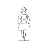 Tourist drawn in line art style vector