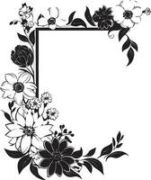Chic Botanical Surround Decorative Black Vector Icon Whimsical Flower Border Black Frame Design
