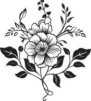 Vintage Inked Garden Chronicles Black Vector Icons Noir Floral Reverie Hand Drawn Vector Logos