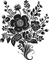 Harmonious Bouquet Posy Black Icon Design Elegant Petal Fusion Decorative Black Bouquet Emblem vector