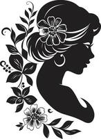 Clean Floral Beauty Black Hand Drawn Icon Whimsical Feminine Petals Elegant Black Emblem vector