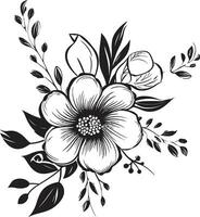Clásico noir floración retratos mano dibujado vector íconos noir florecer arte negro floral logo bocetos
