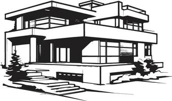 Urban Villa Outline Sleek City Living in Bold Black Stylish Cityline Mansion Villa Vector Icon in Urban Sophistication