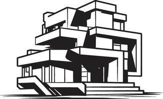 Modern Urban Villa Impression City House in Black Outline Chic Cityscape Abode Bold Black Outline Villa Vector Icon