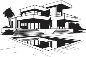 Villa Construction Blueprint Architectural Structure in Vector Logo Modern Villa Design Framework Emblematic Structure in Vector Icon