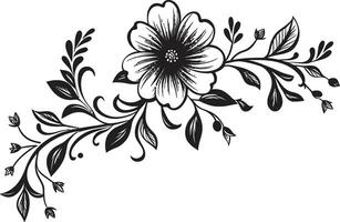 Ink Noir Blossom Tales Intricate Black Logo Designs Elegant Floral Scrollwork Handcrafted Vector Blooms