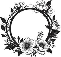 Whimsical Floral Wreath Black Vector Frame Enchanted Frame Flourish Decorative Black Emblem