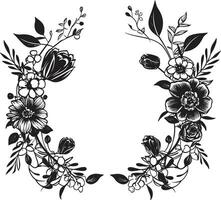 Ethereal Bloom Wreath Decorative Black Emblem Timeless Flower Enclosure Black Frame Logo vector