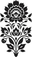 Patterned Petal Grid Black Floral Vector Geometric Floral Harmony Tile Icon Design