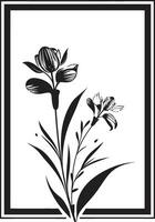Sleek Vector Blooms Black Iconic Emblem Clean Hand Drawn Vines Minimalist Vector Icon